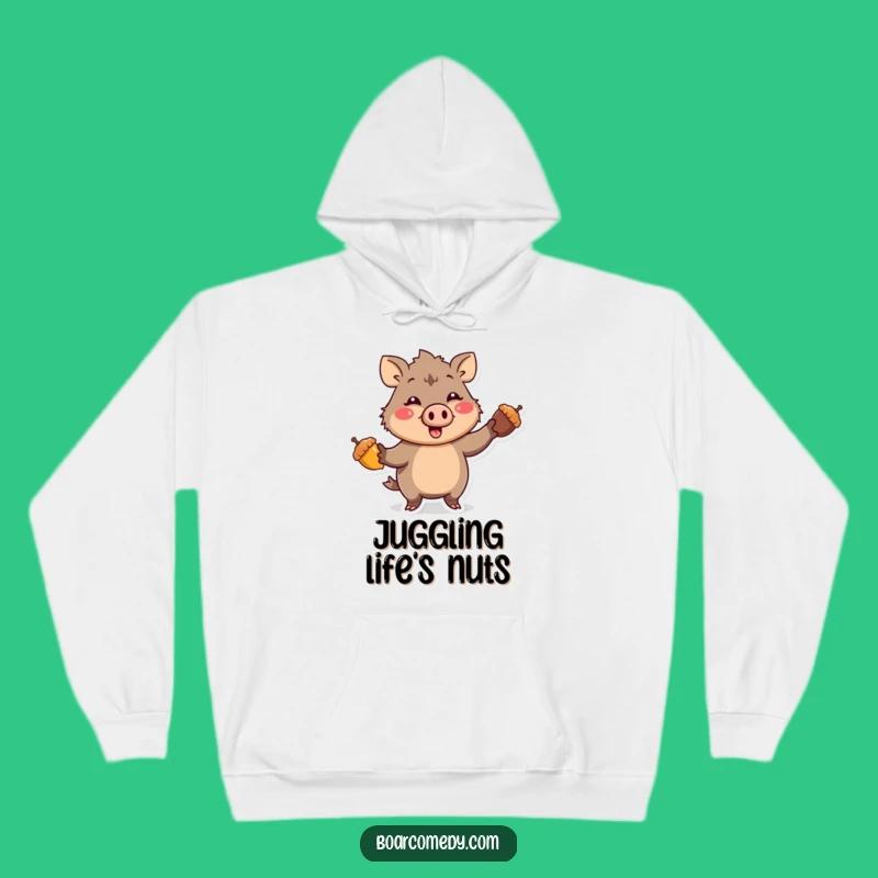 Funny Kawaii Boar Juggling Acorns Hoodie - Cozy & Comical Gift Idea