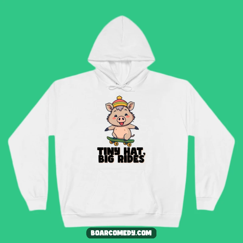 Funny Cheerful Boar Hoodie: Tiny Hat Skateboard Style, Ideal Funny Gift