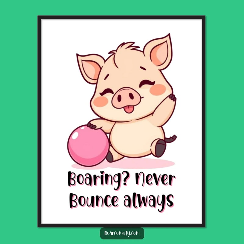 Free Printable Kawaii Boar Wall Art: Happy Piggy Bouncing Ball Art Downloadable Decor