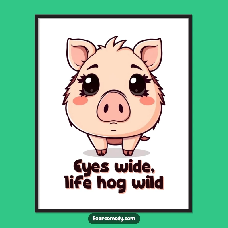 Free Printable Kawaii Boar Wall Art: Surprised Piggy Wide Eyes Downloadable Decor