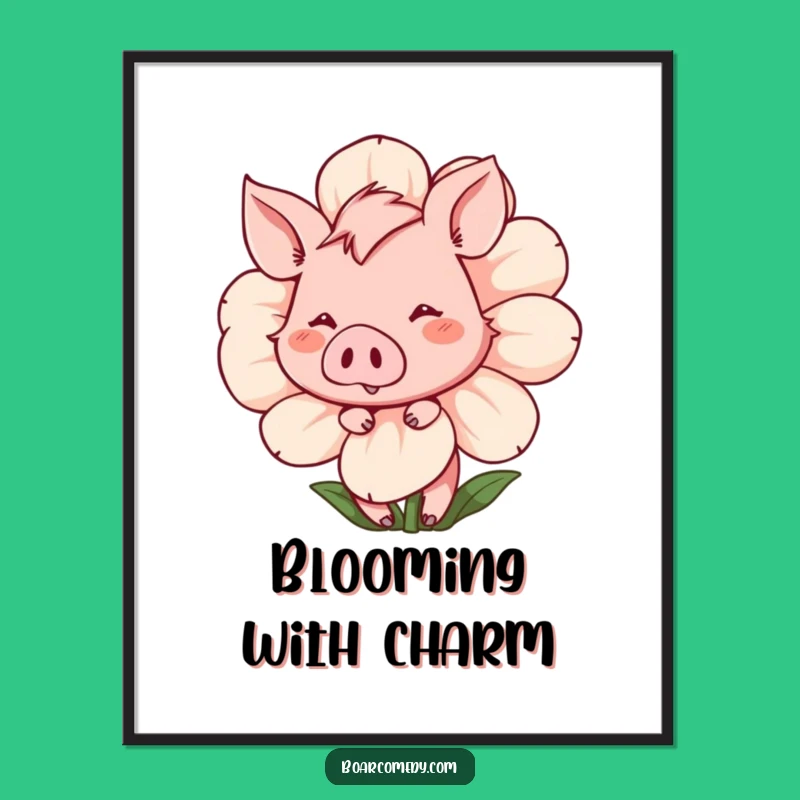 Free Printable Shy Boar Wall Art: Flower Peek Decor, Fun Downloadable Gift