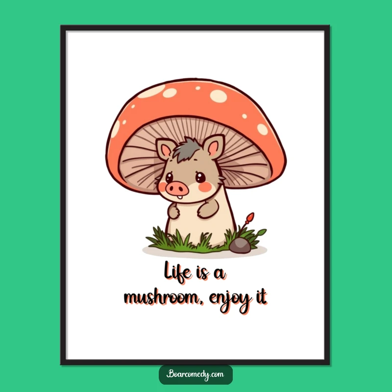 Free Printable Wall Art: Kawaii Boar Mushroom Hideout, Funny Downloadable Decor for Your Home