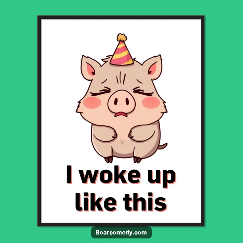 Funny Free Printable Wall Art: Sleepy Boar Party Hat, Humorous Decor