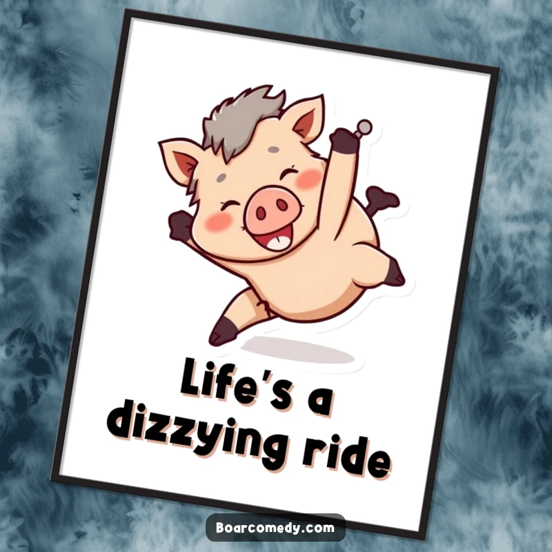 Funny Free Printable Wall Art: Smiling boar character tumbling head over heels in a playful manner, adding fun decor.