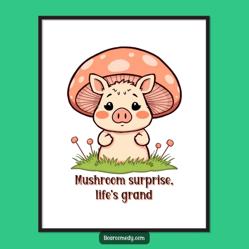 Funny Free Printable Wall Art: Surprised Boar Mushroom, Quirky Downloadable Decor