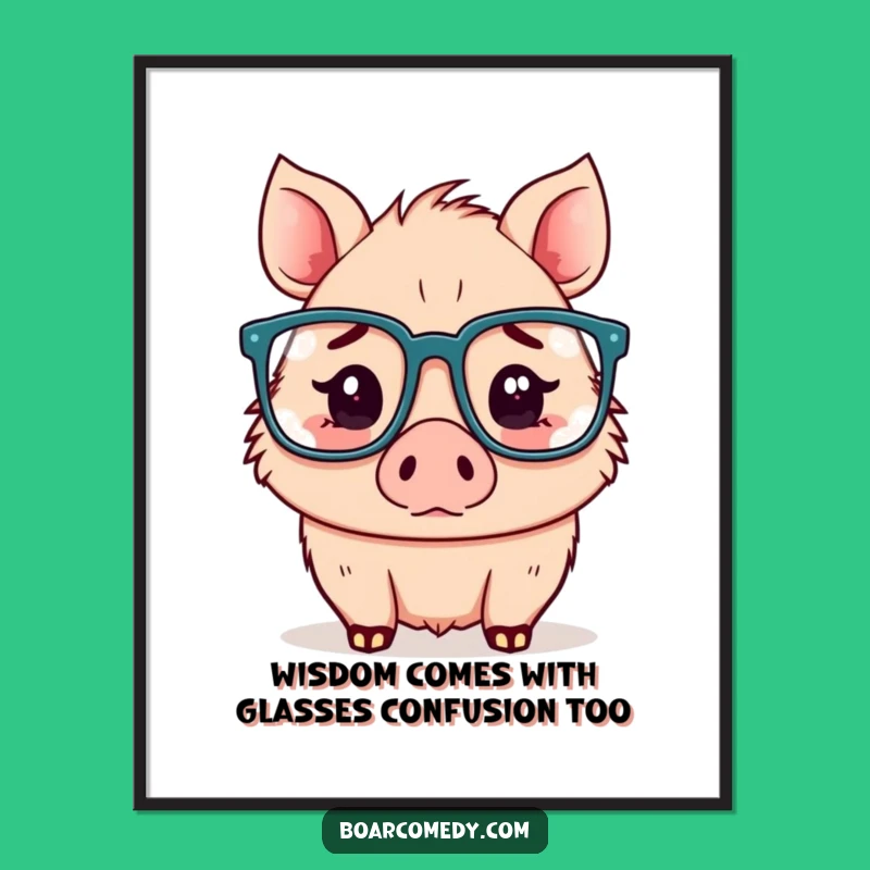Free Printable Kawaii Boar Wall Art: Confused Piggy Glasses Downloadable Decor