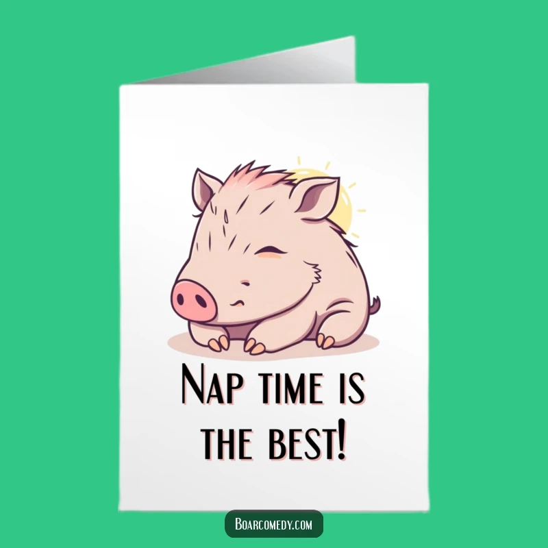 Free Printable Birthday Card: Cozy Kawaii Boar Sunbeam Nap Downloadable Gift