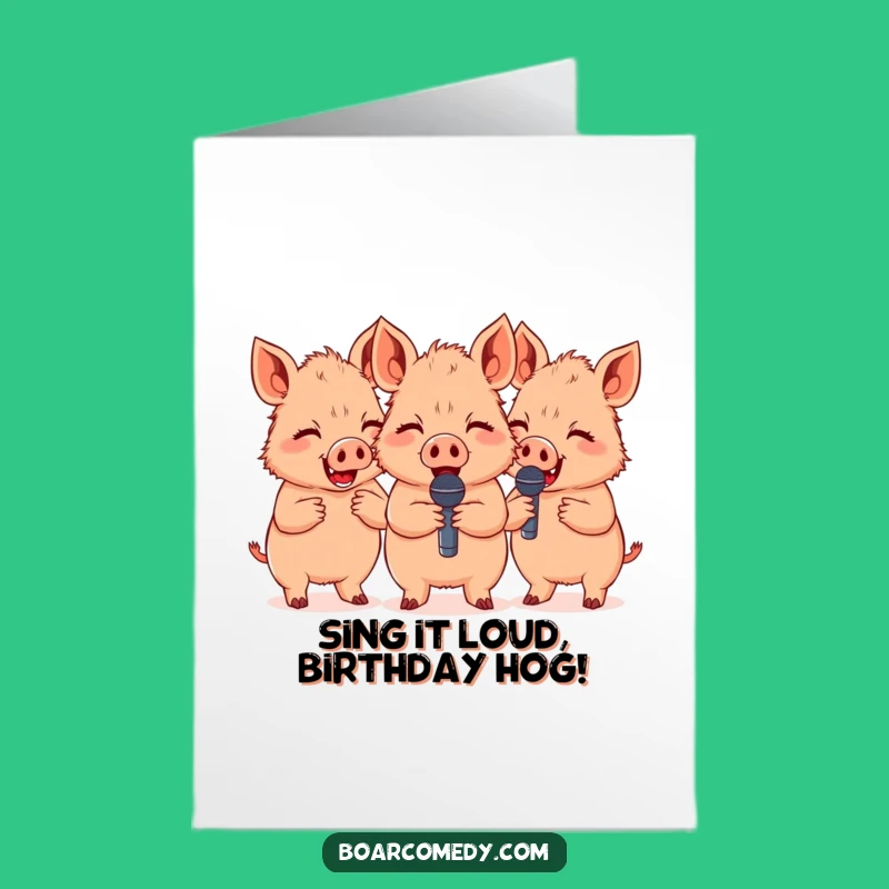 Free Printable Birthday Card: Giggling Boars with Microphones Funny Downloadable Gift