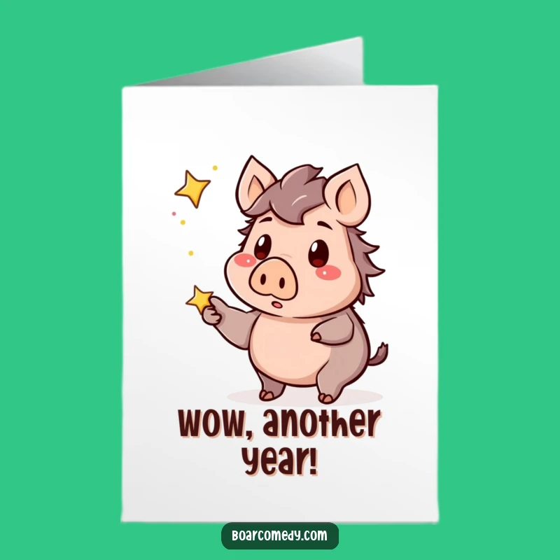 Free Printable Birthday Card: Surprised Kawaii Boar Star Gaze Downloadable Gift
