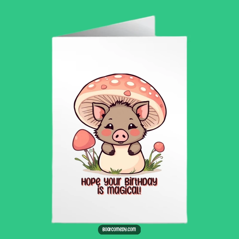 Free Printable Kawaii Boar Mushroom Birthday Card - Whimsical DIY Downloadable!