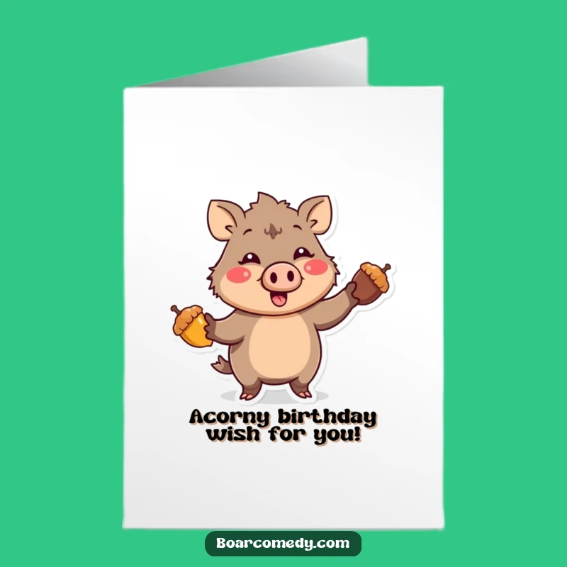 Funny Free Printable Birthday Card: Kawaii Boar Juggling Acorns, Hilarious Downloadable Gift