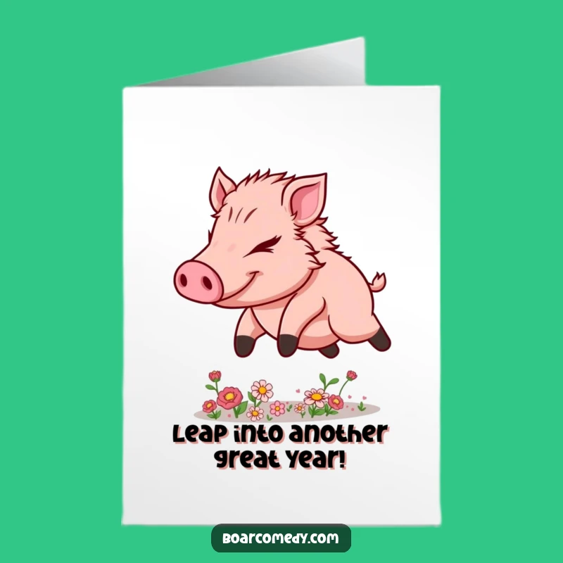 Free Printable Birthday Card: Leaping Boar, Energetic Downloadable Gift for a Victorious Celebration