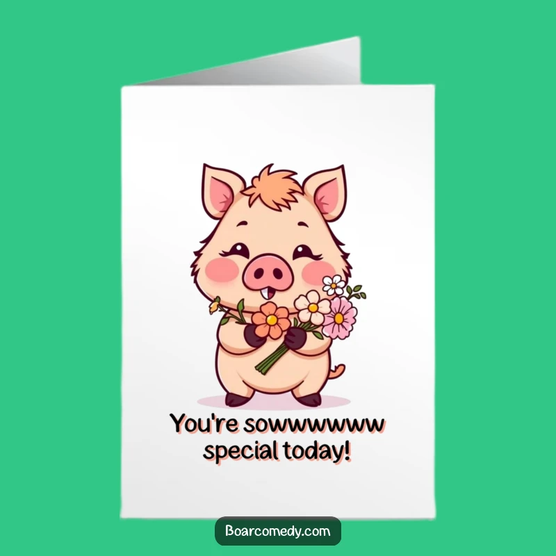 Free Printable Birthday Card: Blushing Boar Flowers - Funny Downloadable Gift