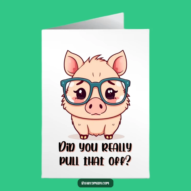 Free Printable Kawaii Boar Congrats Card: Confused Piggy Downloadable Achievement Gift