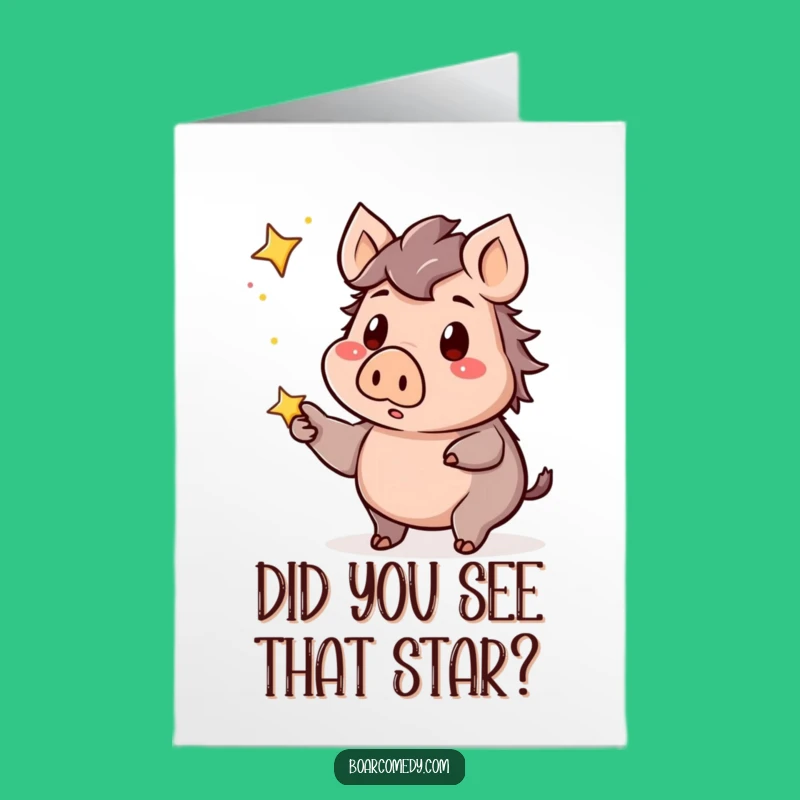 Free Printable Congrats Card: Surprised Kawaii Boar Star Gaze Downloadable Gift