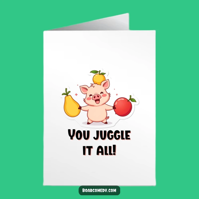Free Printable Congratulations Card: Boar Juggling Success Funny Downloadable Gift