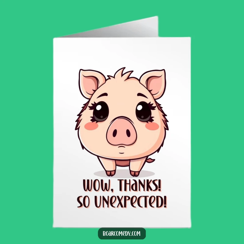 Free Printable Kawaii Boar Thank You Card: Surprised Piggy Downloadable Gratitude Gift