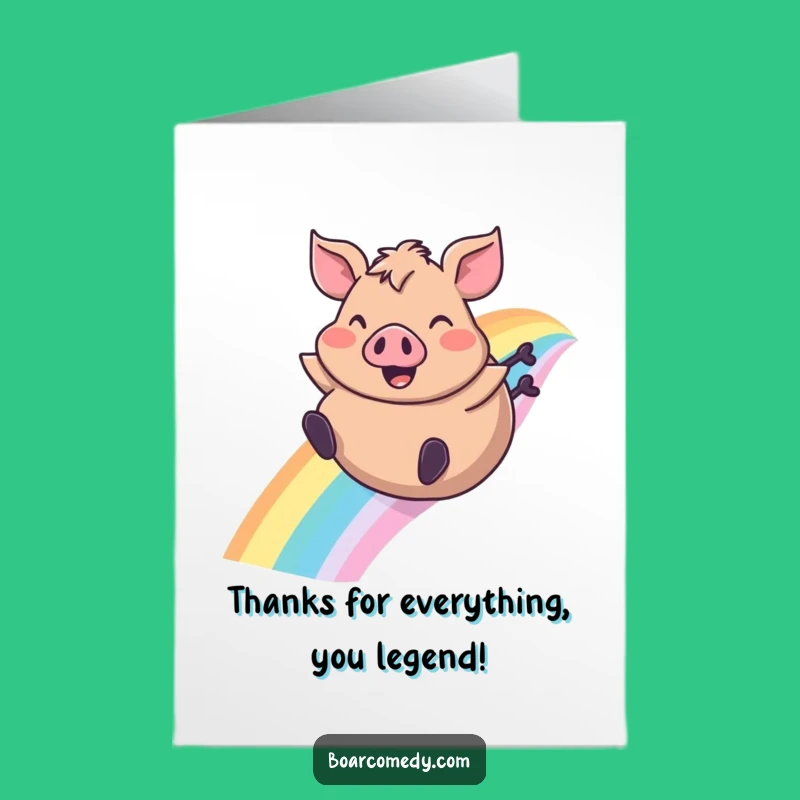 Free Printable Thank You Card: Boar Rainbow Slide Gratitude Funny Downloadable Gift