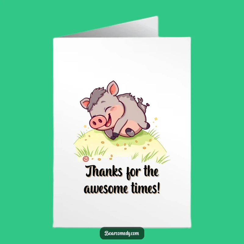 Free Printable Thank You Card: Giggling Kawaii Boar Tumble Downloadable Gift