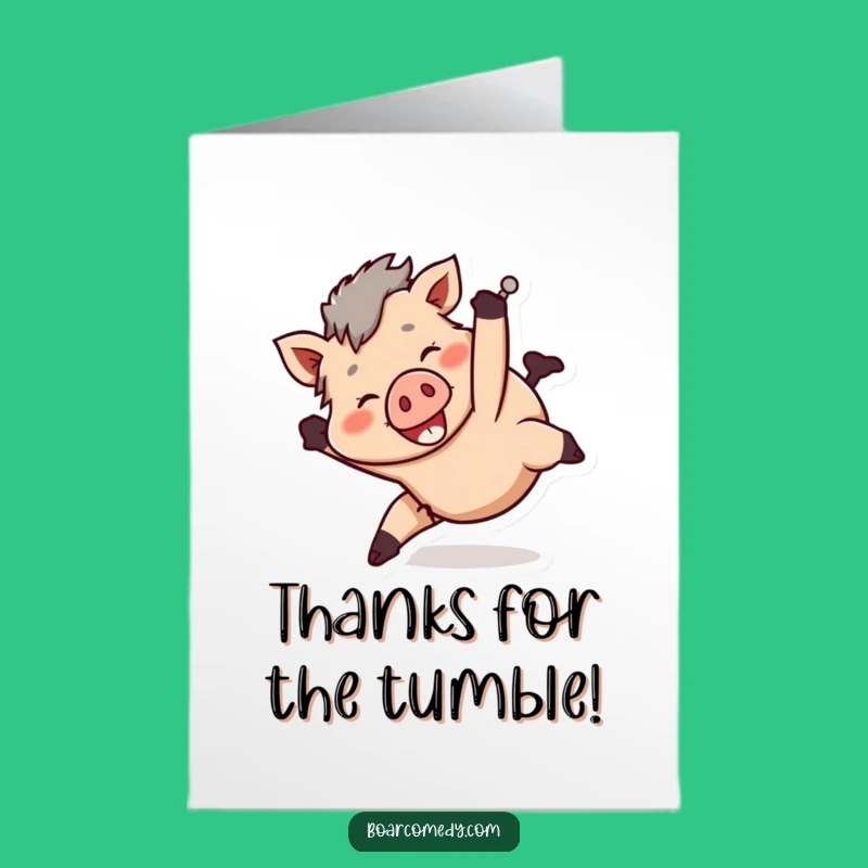 Free Printable Thank You Card: Tumbling Boar Playful Funny Downloadable Gift