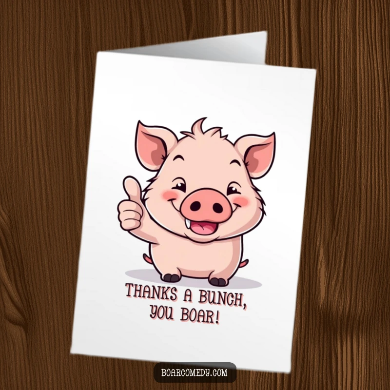 Funny Free Printable Kawaii Boar Thumbs Up Thank You Card, expressing thanks with a wide smile and positive gesture.