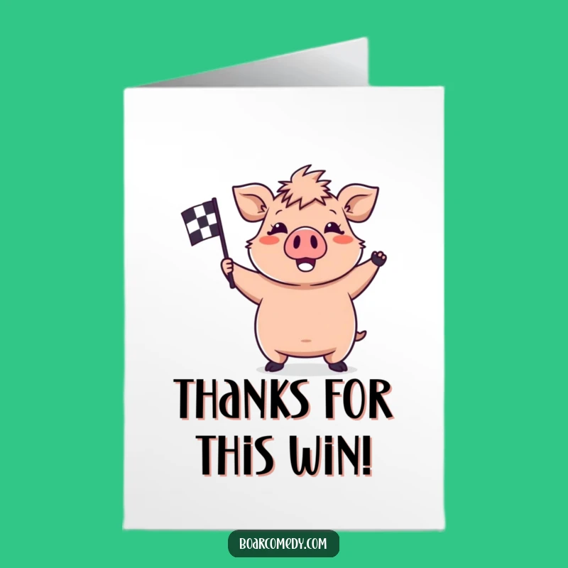 Free Printable Thank You Card: Racing Kawaii Boar Flag Gratitude Downloadable Gift