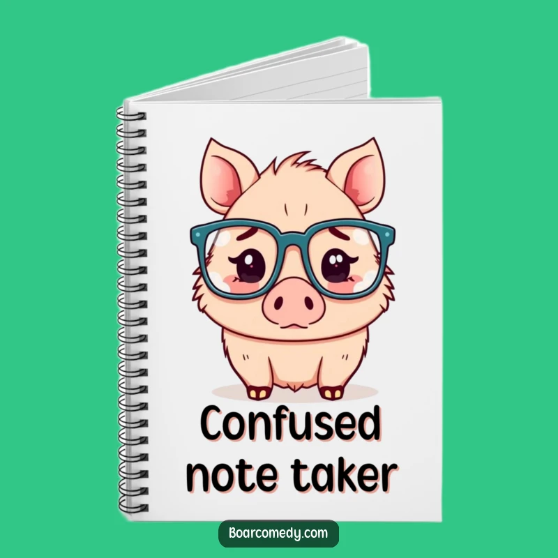 Funny Confused Kawaii Boar Glasses Notebook - Jot Down Puzzling Thoughts