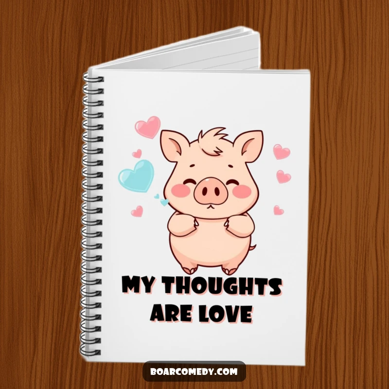 Funny chubby boar blowing sweet heart-shaped bubbles, perfect for a cute and inspiring notebook cover. Great for journaling.
