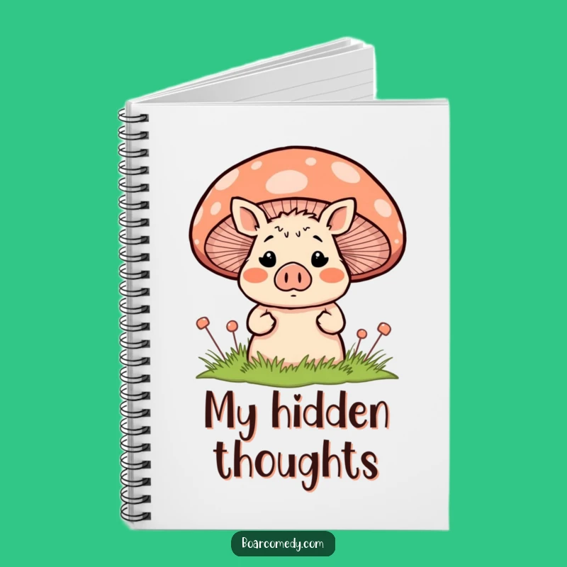Funny Surprised Boar Behind Mushroom Notebook - Jot Down Surprises!