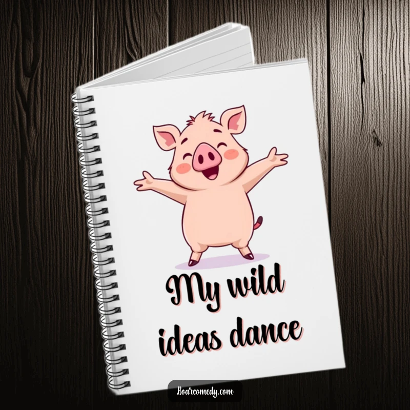 Funny Kawaii Boar Notebook: A kawaii boar performs a silly dance with arms outstretched, making note-taking fun and lively.