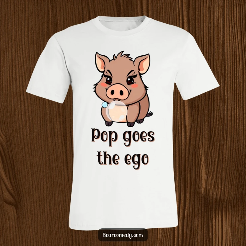 Funny Boar Blowing Bubble T-Shirt, a mischievous pig with a wide grin, captured in a moment of playful delight. Great funny gift.