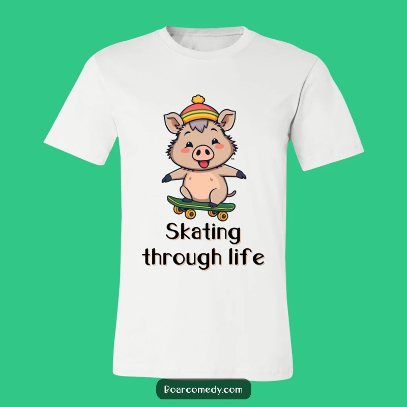 Funny Cheerful Boar Skateboard T-Shirt: Tiny Hat Fun, Great Funny Gift