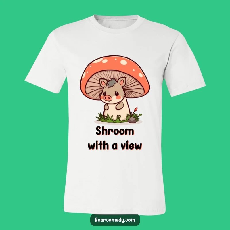 Funny Kawaii Boar T-Shirt: Cute Peeking Boar & Mushroom Design, Great Funny Gift