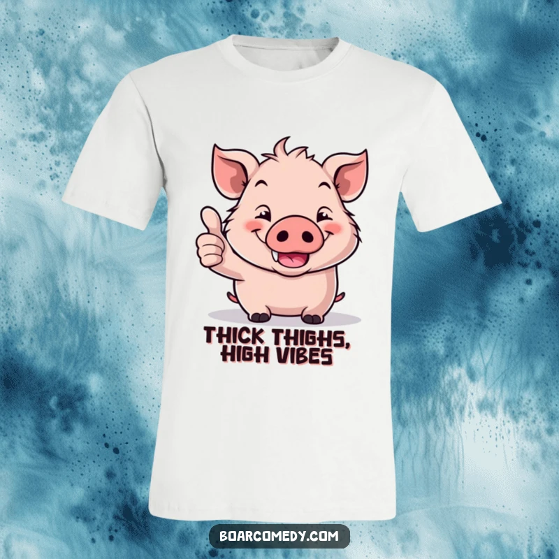 Funny Kawaii Boar T-Shirt: Cute boar giving a big thumbs up, sporting a wide, joyful grin, a symbol of good times.