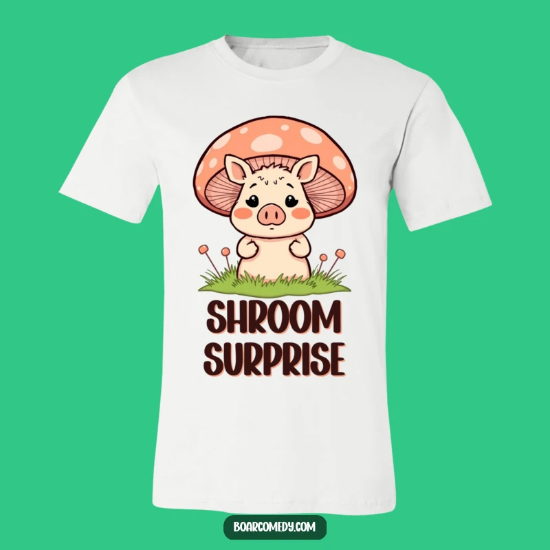 Funny Surprised Boar Behind Mushroom T-Shirt - Cute Hide & Seek Tee