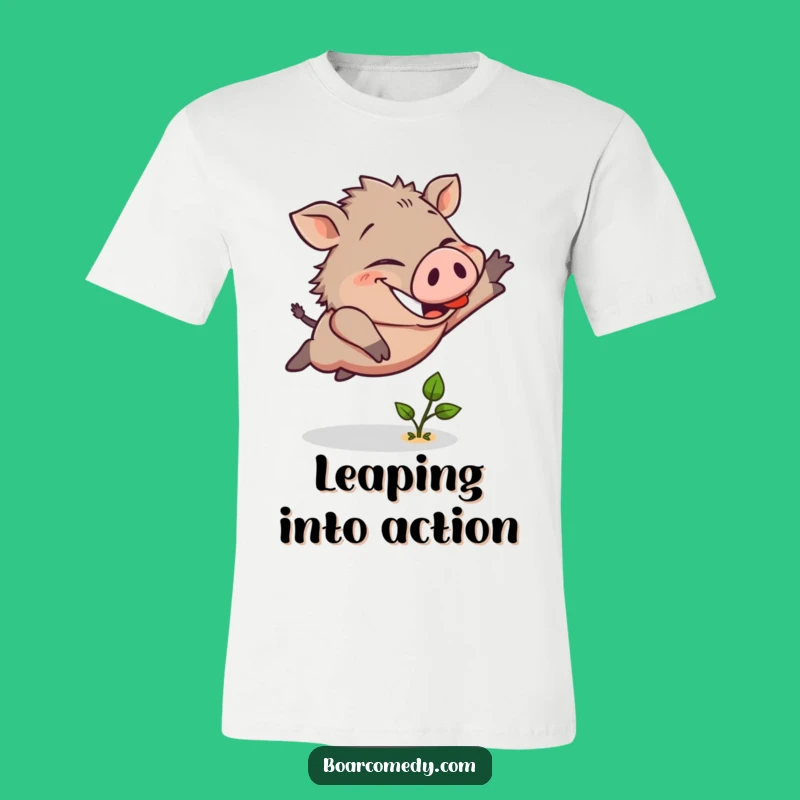 Funny Boar Leaping Sprout T-Shirt: Hilarious Determined Character Tee