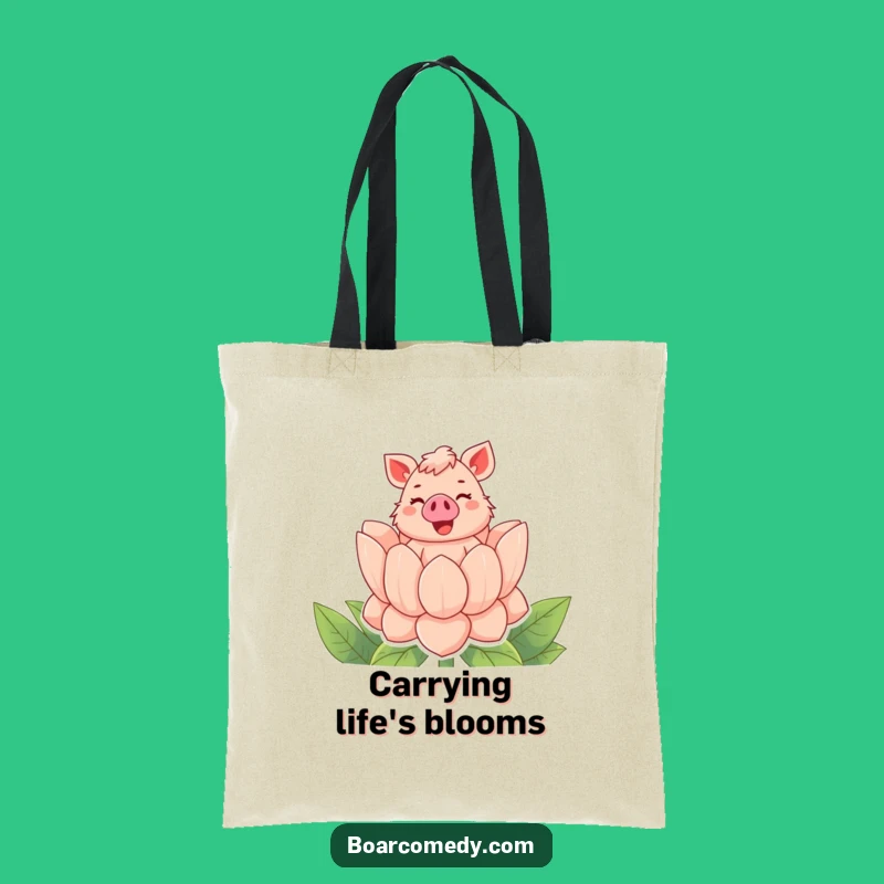 Funny Bubbly Boar Flower Tote Bag, Carry Your Essentials with Floral Fun
