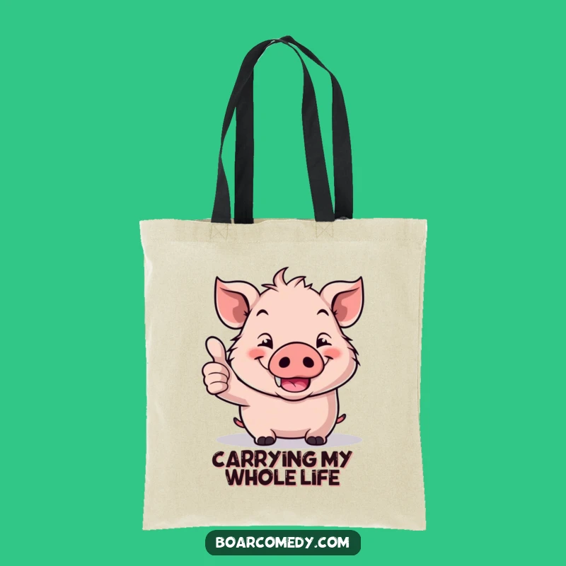 Funny Kawaii Boar Thumbs Up Tote Bag: Hilarious Grin Carry-all, Great Funny Gift