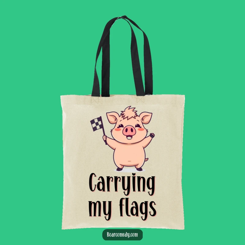 Funny Kawaii Boar Tote Bag - Waving Flag Design - Carry Your Wins & Perfect Funny Gift