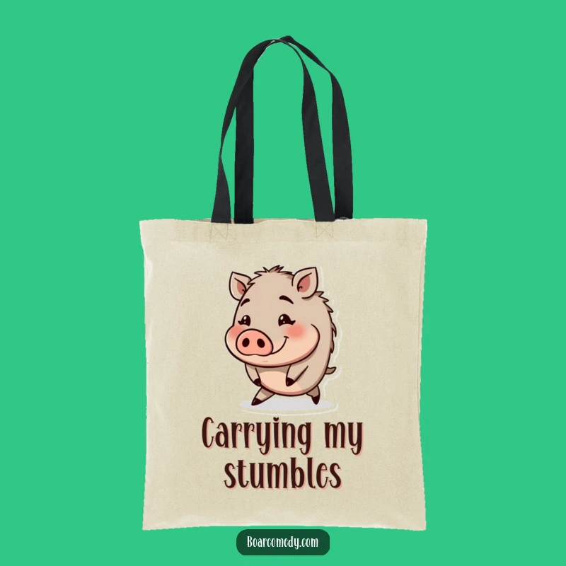 Funny Tripping Boar Tote Bag: Round Mishap Design, Handy Funny Gift