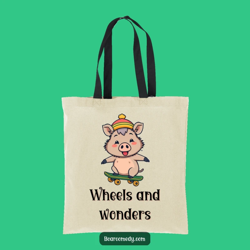 Funny Cheerful Boar Tote Bag: Skateboard Style, Handy Funny Gift